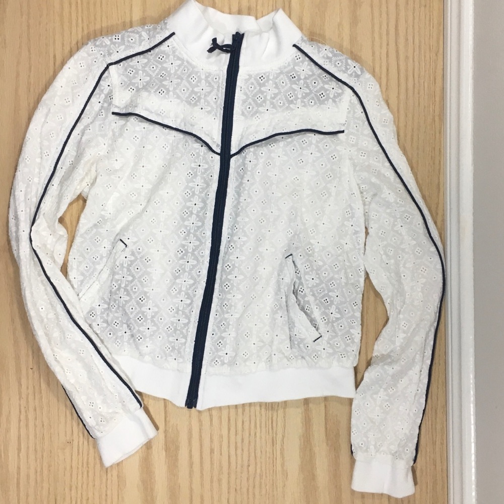 Free people white eyelet track jacket
